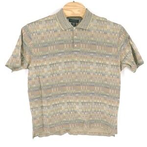 Jhane Barnes Shirt Mens 2XL XXL Brown Striped Multi Color Cotton Short Sleeve